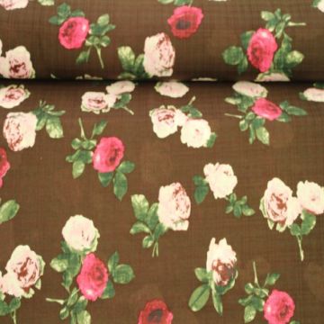 Cotton Viscose - Blurry Roses on Brown
