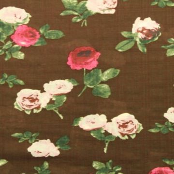 Cotton Viscose - Blurry Roses on Brown