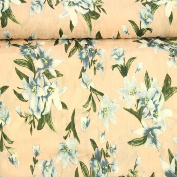 Cotton Viscose - Lilies on Old Pink