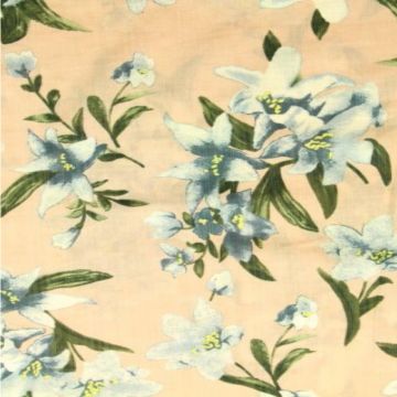 Cotton Viscose - Lilies on Old Pink
