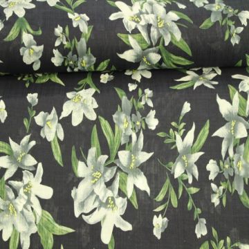 Cotton Viscose - Chic Lilies on Navy