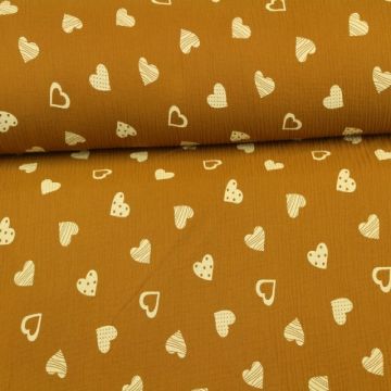 Hydrofiel Stof - Lovely Hearts Dark Ocher 
