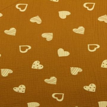 Hydrofiel Stof - Lovely Hearts Dark Ocher 