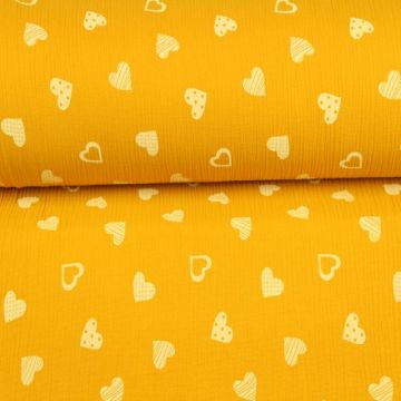 Hydrofiel Stof - Lovely Hearts Ocher 