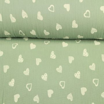 Hydrofiel Stof - Lovely Hearts Vintage Groen