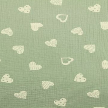 Hydrofiel Stof - Lovely Hearts Vintage Groen
