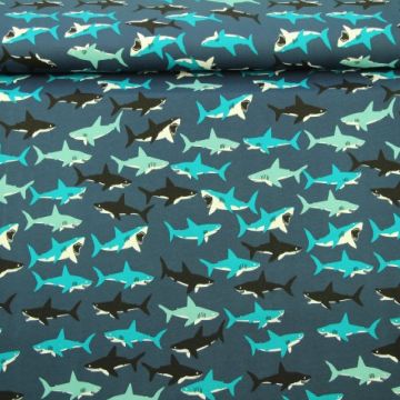 Katoenen Tricot - Hungry Sharks 
