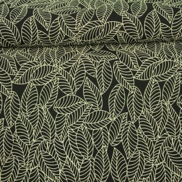 Katoenen Tricot - Autumn Leaves Black