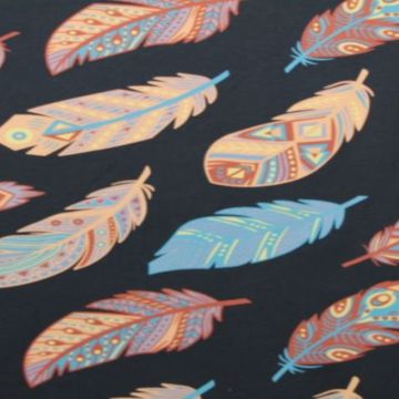 Katoenen Tricot - Aztec Feathers Navy