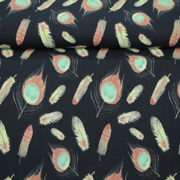 Katoenen Tricot - Feather Mix Navy
