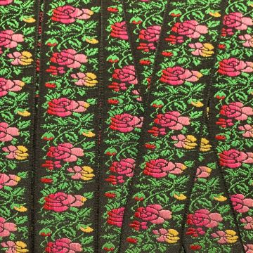 Geweven Sierband - Black/Pink/Green