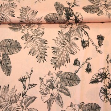 Viscose - Peony and Climbing Flowers Old Pink