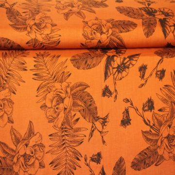 Viscose - Peony and Climbing Flowers Orange/Rusty