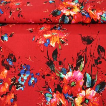 Viscose - Flower Art Warm Red