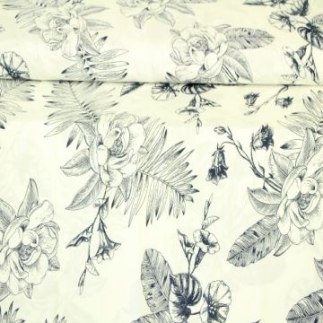 Viscose - Peony and Climbing Flowers White