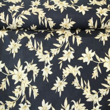 Viscose - Lovely Lillies Navy/Caramel