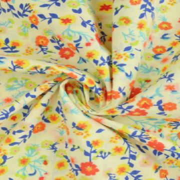 Katoen - Garden Flowers - Blue/Lime
