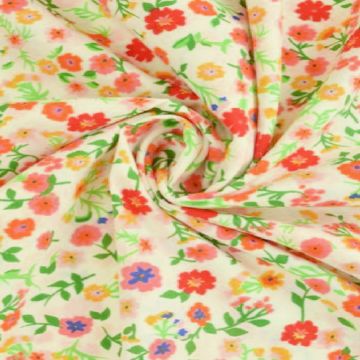 Katoen - Garden Flowers - Orange/Green