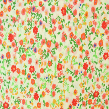 Katoen - Garden Flowers - Orange/Green