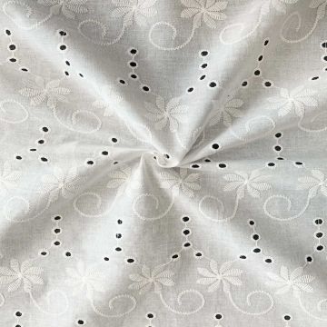Broderie Katoen - Curly Flowers - Off White