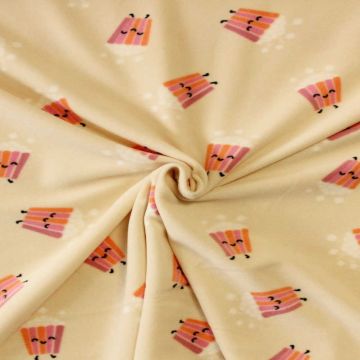 Fleece Print - Popcorn on Beige