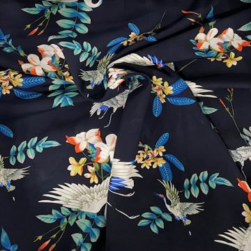 Viscose - Navy Paradise Birds