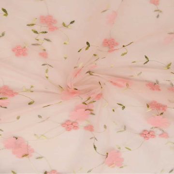 Mesh - Embroidery Floral - Salmon Pink 01