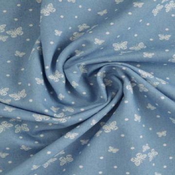 Chambray - White Butterflies and Dots on Vintage Blue