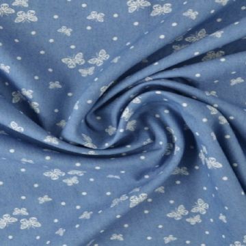 Chambray - White Butterflies and Dots on Classy Blue