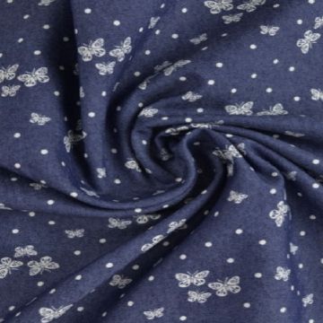 Chambray - White Butterflies and Dots on Dark Blue