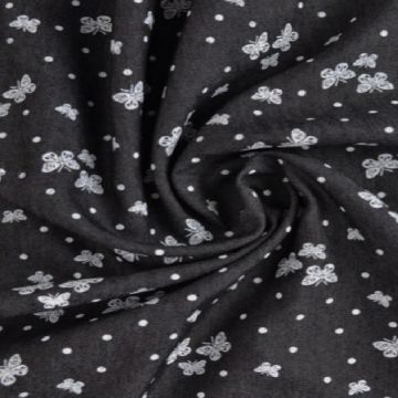 Chambray - White Butterflies and Dots on Black