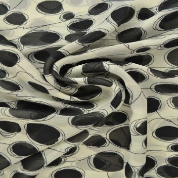Chiffon - Black Dots on off White