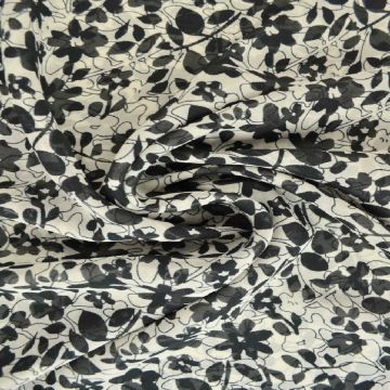 Chiffon - Black Flowers on Off White