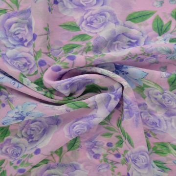 Chiffon - Purple Roses on Pink