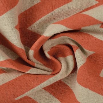 Katoen Canvas - Big Zigzag Warm Orange on Beige