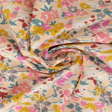 Katoen - Colorful Flowerfield on Apricot