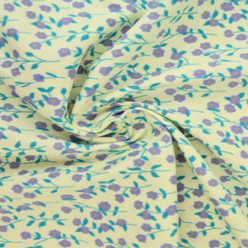 Katoen - Petite Lavender Flowers on Soft Yellow