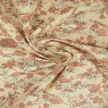 Katoen - Warm Camel Flower Branches on Champagne