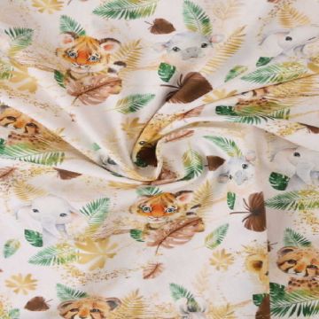 Katoen - Baby Safari Animals White/Green