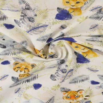 Katoen - Baby Safari Animals White/Blue