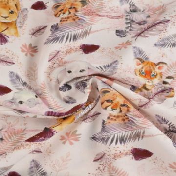 Katoen - Baby Safari Animals White/Bordeaux/Pink