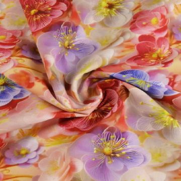 Katoen - Pink/Lavender/White Digital Sweet Flowers