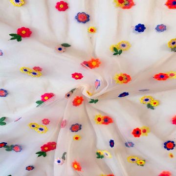 Mesh - Embroidery Colorfull Flowers 