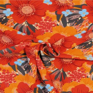 Lycra - Happy Red and Orange Flowers