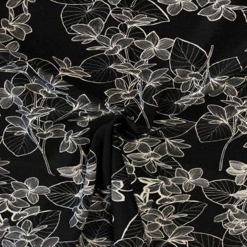 Lycra - Cute White Flowers on Black