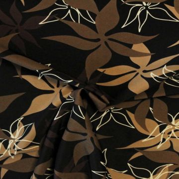 Lycra - Brown/Camel Flowers in Black