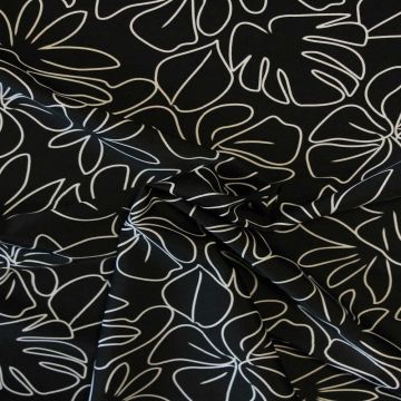 Lycra - Drawn White Flowers on Black