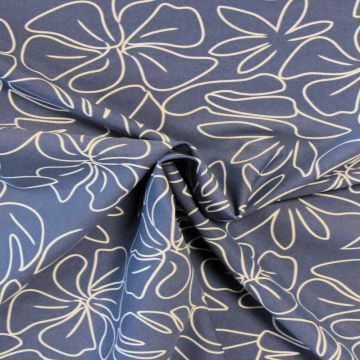 Lycra - Drawn White Flowers on Steelblue