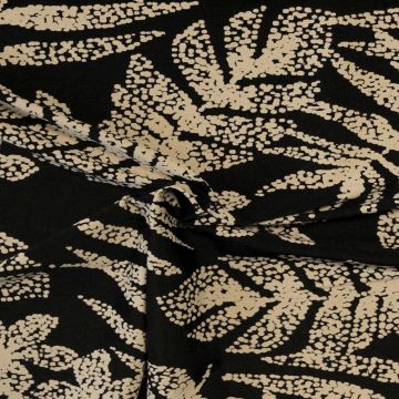 Lycra - Dotted Taupe Leaves on Black