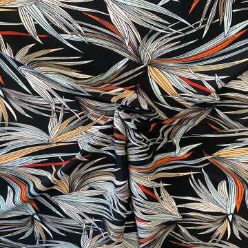 Lycra - Red/Rusty/Grey Long Leaves on Black